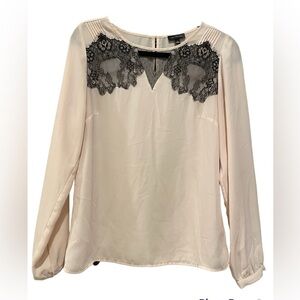 The Limited sheer long-sleeved cream blouse with black lace at top size Small.
